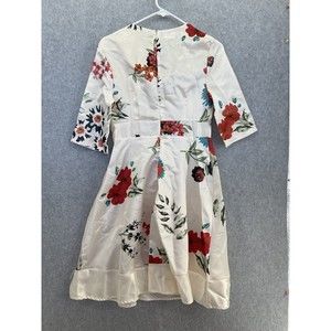 Unbranded Women's Fit & Flare Dress Off White Floral V Neck 3/4 Sleeve Small